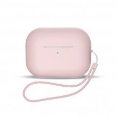 Airpods Dėklas Silicone case for AirPods 3 + wrist strap lanyard Rožinis