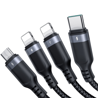 4in1 USB cable USB-A - USB-C / 2 x Lightning / Micro for charging and data transmission 1.2m Joyroom S-1T4018A18 - Juodas 2 4in1 USB cable USB-A - USB-C / 2 x Lightning / Micro for charging and data transmission 1.2m Joyroom S-1T4018A18 - Juodas 2