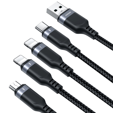 4in1 USB cable USB-A - USB-C / 2 x Lightning / Micro for charging and data transmission 1.2m Joyroom S-1T4018A18 - Juodas 3 4in1 USB cable USB-A - USB-C / 2 x Lightning / Micro for charging and data transmission 1.2m Joyroom S-1T4018A18 - Juodas 3