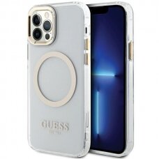 Telefono Dėklas Case Guess iPhone 12/12 Pro 6.1" hardcase Metal Outline Magsafe Skaidrus Auksinis KOW068
