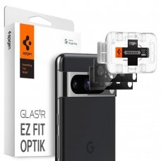 Kameros Apsauga Tempered Glass Spigen Glass tR EZ Fit Optik Juodas 2vnt - Google Pixel 8 su Montavimo Rėmeliu KOW068