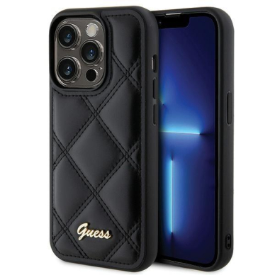 Dėklas Guess GUHCP15LPSQSQSK iPhone 15 Pro 6.1" Juodas hardcase Quilted Metal Logo Dėklas Guess GUHCP15LPSQSQSK iPhone 15 Pro 6.1" Juodas hardcase Quilted Metal Logo