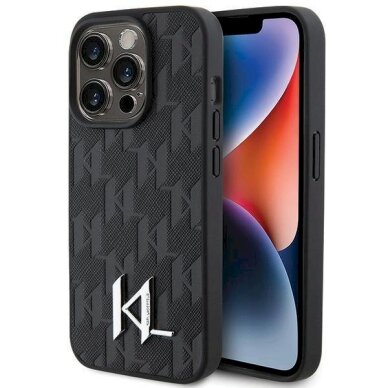Dėklas Karl Lagerfeld KLHCP15LPKLPKLK iPhone 15 Pro 6.1" Juodas hardcase Leather Monogram Hot Stamp Metal Logo