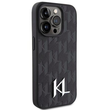 Dėklas Karl Lagerfeld KLHCP15LPKLPKLK iPhone 15 Pro 6.1" Juodas hardcase Leather Monogram Hot Stamp Metal Logo 3
