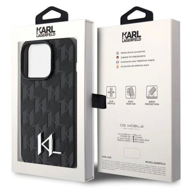 Dėklas Karl Lagerfeld KLHCP15LPKLPKLK iPhone 15 Pro 6.1" Juodas hardcase Leather Monogram Hot Stamp Metal Logo 7