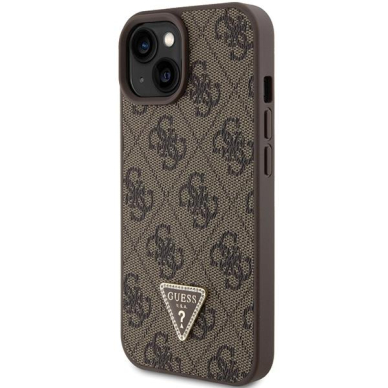 Telefono Dėklas Guess Leather 4G Triangle Strass case skirta iPhone 15 Rudas  1