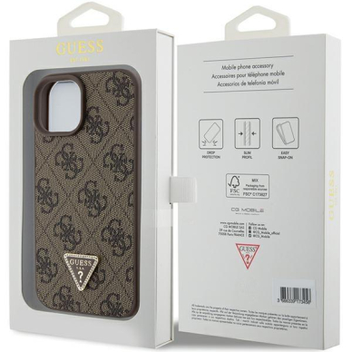 Telefono Dėklas Guess Leather 4G Triangle Strass case skirta iPhone 15 Rudas  7