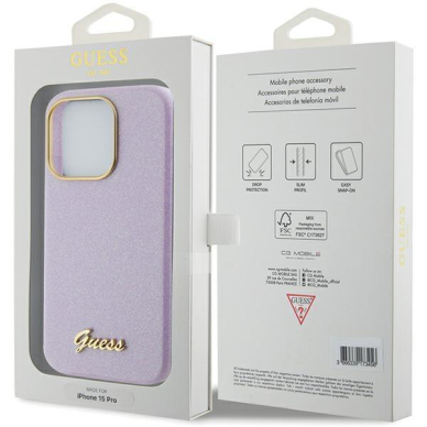 Telefono Dėklas Guess Glitter Glossy Script case for iPhone 15 Pro Max Pilka/VioletinėKOW068 7 Telefono Dėklas Guess Glitter Glossy Script case for iPhone 15 Pro Max Pilka/VioletinėKOW068 7