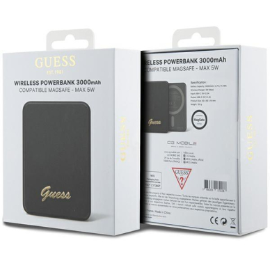 Išorinė Baterija Powerbank indukcyjny Guess MagSafe Metal Script Logo 5W 3000mAh Juodas KOW06B 4 Išorinė Baterija Powerbank indukcyjny Guess MagSafe Metal Script Logo 5W 3000mAh Juodas KOW06B 4