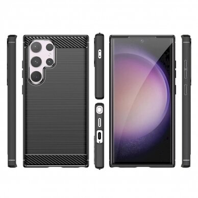 Dėklas Carbon Case for Samsung Galaxy S24 Ultra Flexible Silicone Carbon Cover - Juodas 7