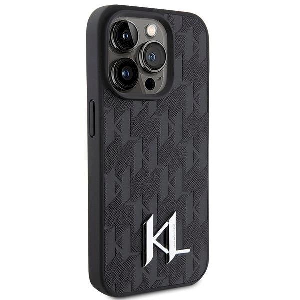 Dėklas Karl Lagerfeld KLHCP15LPKLPKLK iPhone 15 Pro 6.1" Juodas hardcase Leather Monogram Hot Stamp Metal Logo 3