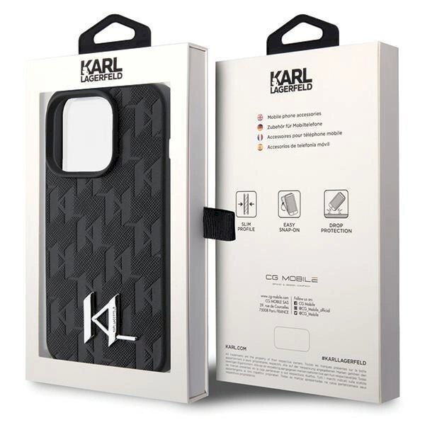 Dėklas Karl Lagerfeld KLHCP15LPKLPKLK iPhone 15 Pro 6.1" Juodas hardcase Leather Monogram Hot Stamp Metal Logo 7