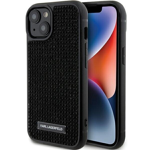 Telefono Dėklas Etui Karl Lagerfeld Rhinestone Logo Metal Plate do iPhone 15 Juodas KOW068 Telefono Dėklas Etui Karl Lagerfeld Rhinestone Logo Metal Plate do iPhone 15 Juodas KOW068