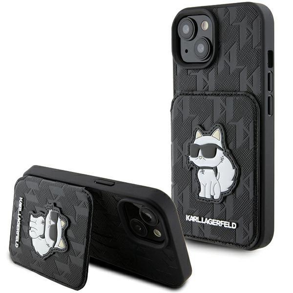 Telefono Dėklas Etui Karl Lagerfeld Saffiano Cardslots and Stand Monogram Choupette do iPhone 15 Juodas KOW068 Telefono Dėklas Etui Karl Lagerfeld Saffiano Cardslots and Stand Monogram Choupette do iPhone 15 Juodas KOW068