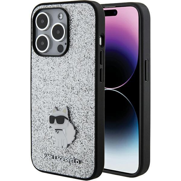 Telefono Dėklas Karl Lagerfeld Fixed Glitter Choupette Logo Metal Pin do iPhone 15 Pro Max Sidabrinis KOW068 Telefono Dėklas Karl Lagerfeld Fixed Glitter Choupette Logo Metal Pin do iPhone 15 Pro Max Sidabrinis KOW068
