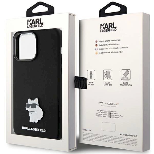 Dėklas Karl Lagerfeld KLHCP15XSMHCNPK iPhone 15 Pro Max 6.7" Juodas Silicone Choupette Metal Pin 7
