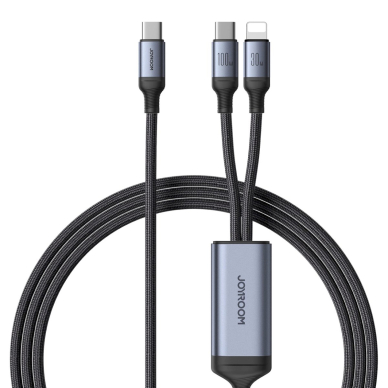 2 in 1 kabelis Joyroom speedy series SA21-1T2 USB-C - USB-C / Lightning 100W 1.5m Juodas 2 in 1 kabelis Joyroom speedy series SA21-1T2 USB-C - USB-C / Lightning 100W 1.5m Juodas