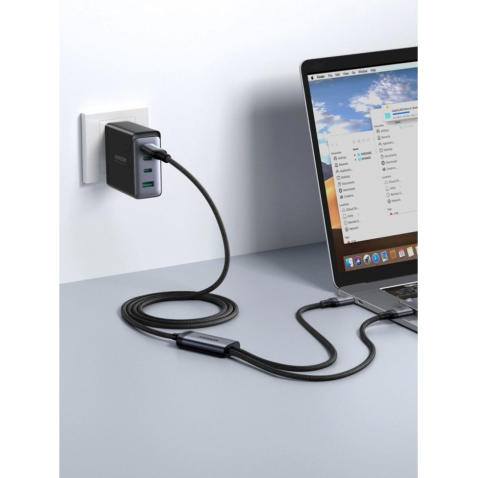 2 in 1 kabelis Joyroom speedy series SA21-1T2 USB-C - USB-C / Lightning 100W 1.5m Juodas 7