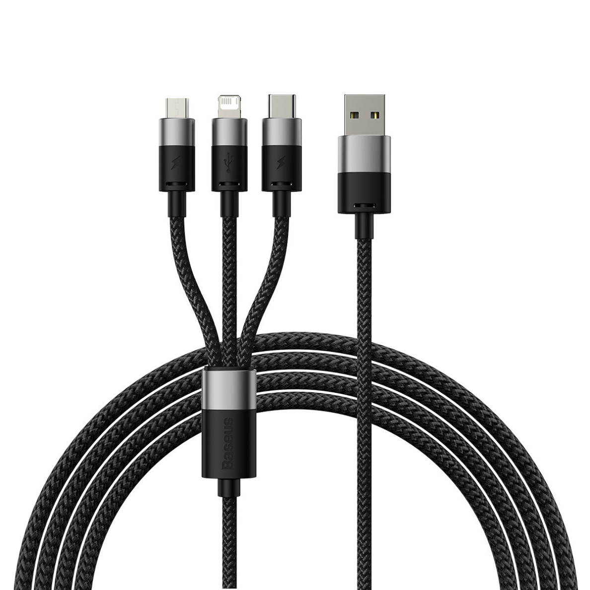 3in1 USB - micro USB / Lightning / USB C 3.5A 1.2m cable Baseus StarSpeed - Juodas 3in1 USB - micro USB / Lightning / USB C 3.5A 1.2m cable Baseus StarSpeed - Juodas
