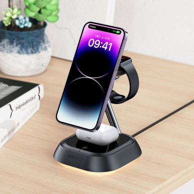 Acefast E16 3in1 15W indukcinė įkrovimo stotelė telefonui / ausinėms / laikrodžiui – juoda 2