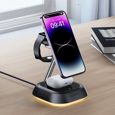 Acefast E16 3in1 15W indukcinė įkrovimo stotelė telefonui / ausinėms / laikrodžiui – juoda 3