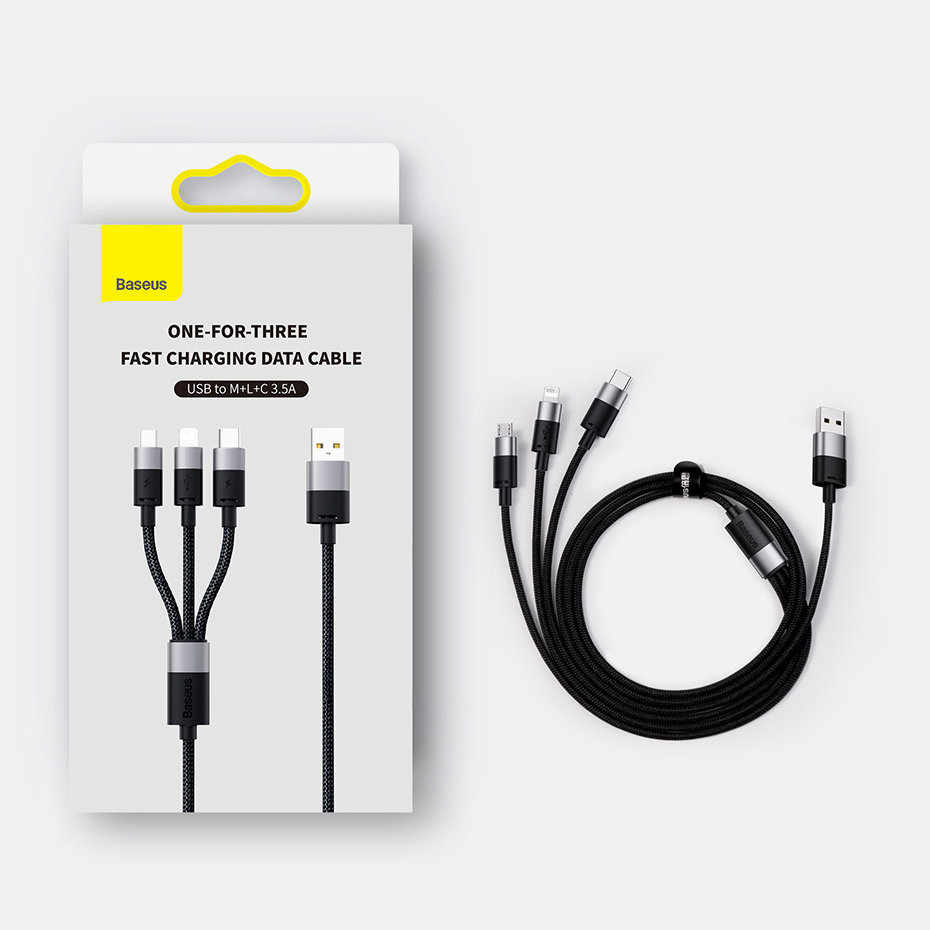3in1 USB - micro USB / Lightning / USB C 3.5A 1.2m cable Baseus StarSpeed - Juodas 16 3in1 USB - micro USB / Lightning / USB C 3.5A 1.2m cable Baseus StarSpeed - Juodas 16