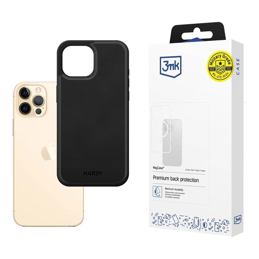Apple iPhone 12 / 12 Pro 3mk Hardy Apple Silky Leather MagCase dėklas – juodas