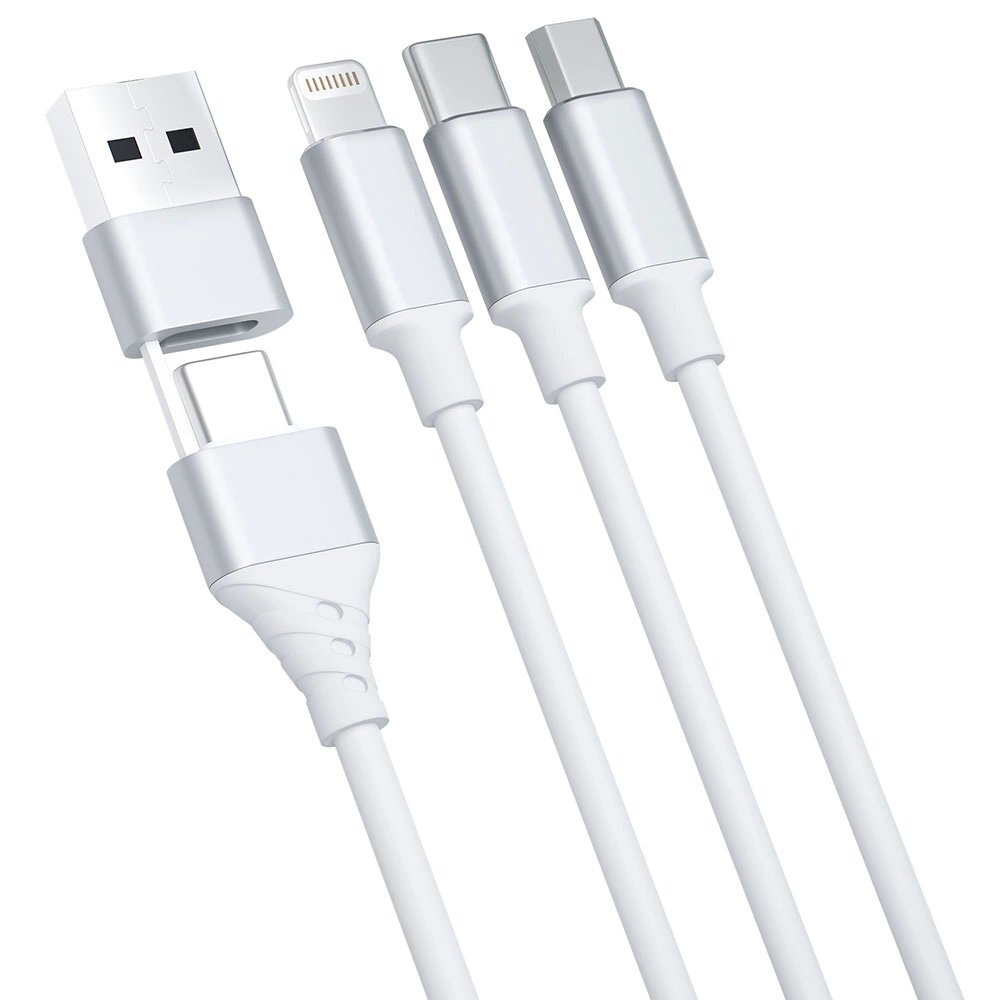 3mk Hyper Kabelis 3in1 USB-A - USB-C / USB-C - micro USB - Lightning 1.5m - Baltas 1 3mk Hyper Kabelis 3in1 USB-A - USB-C / USB-C - micro USB - Lightning 1.5m - Baltas 1