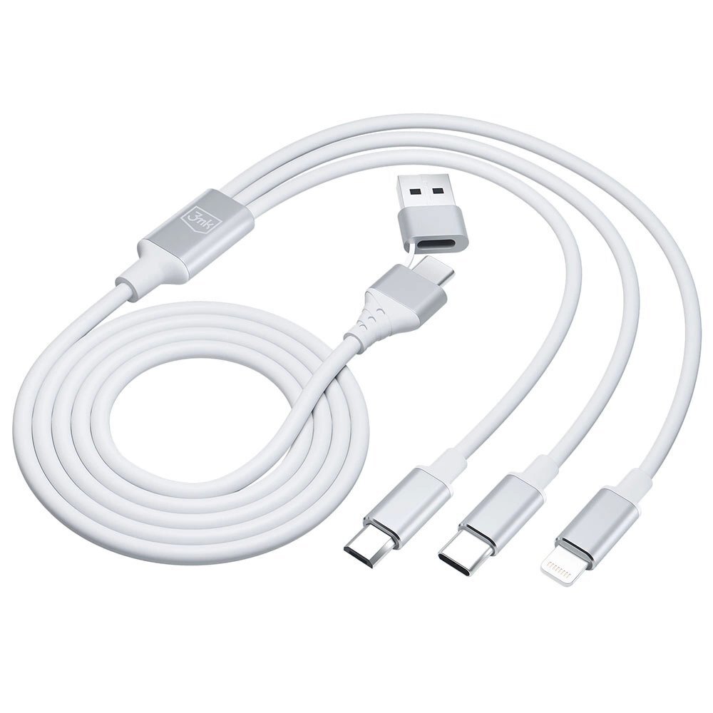 3mk Hyper Kabelis 3in1 USB-A - USB-C / USB-C - micro USB - Lightning 1.5m - Baltas 7 3mk Hyper Kabelis 3in1 USB-A - USB-C / USB-C - micro USB - Lightning 1.5m - Baltas 7