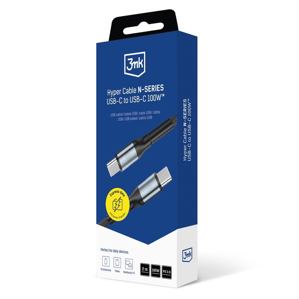 Krovimo kabelis 3mk Hyper Cable N-SERIES USB-C / USB-C 2 m 20V/5A 100 W – juodas 1 Krovimo kabelis 3mk Hyper Cable N-SERIES USB-C / USB-C 2 m 20V/5A 100 W – juodas 1