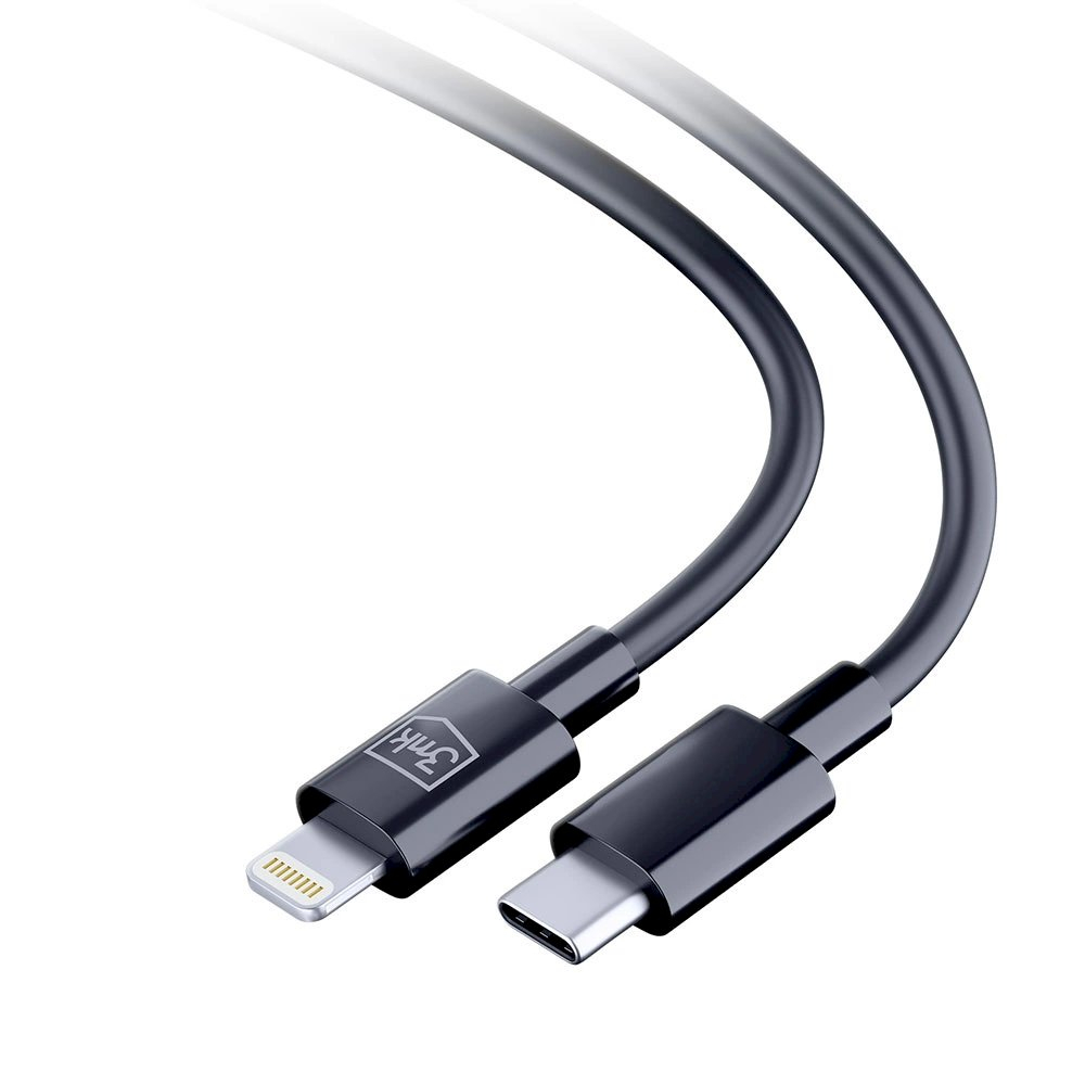 3mk Hyper Kabelis USB-C / Lightning 20W 1.2m - Juodas 1 3mk Hyper Kabelis USB-C / Lightning 20W 1.2m - Juodas 1