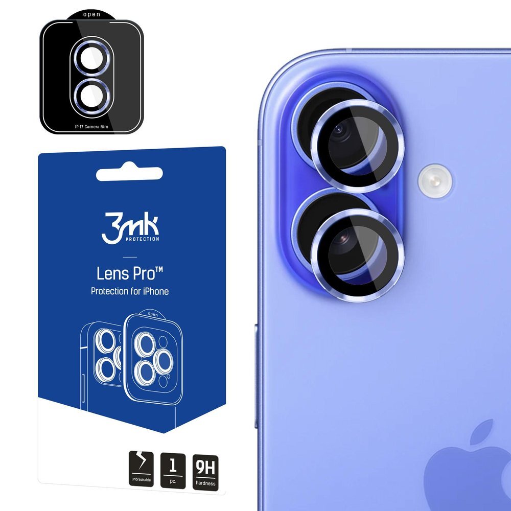 iPhone 17 3mk Lens Protection Pro grūdintas kameros stiklas – mėlynas iPhone 17 3mk Lens Protection Pro grūdintas kameros stiklas – mėlynas