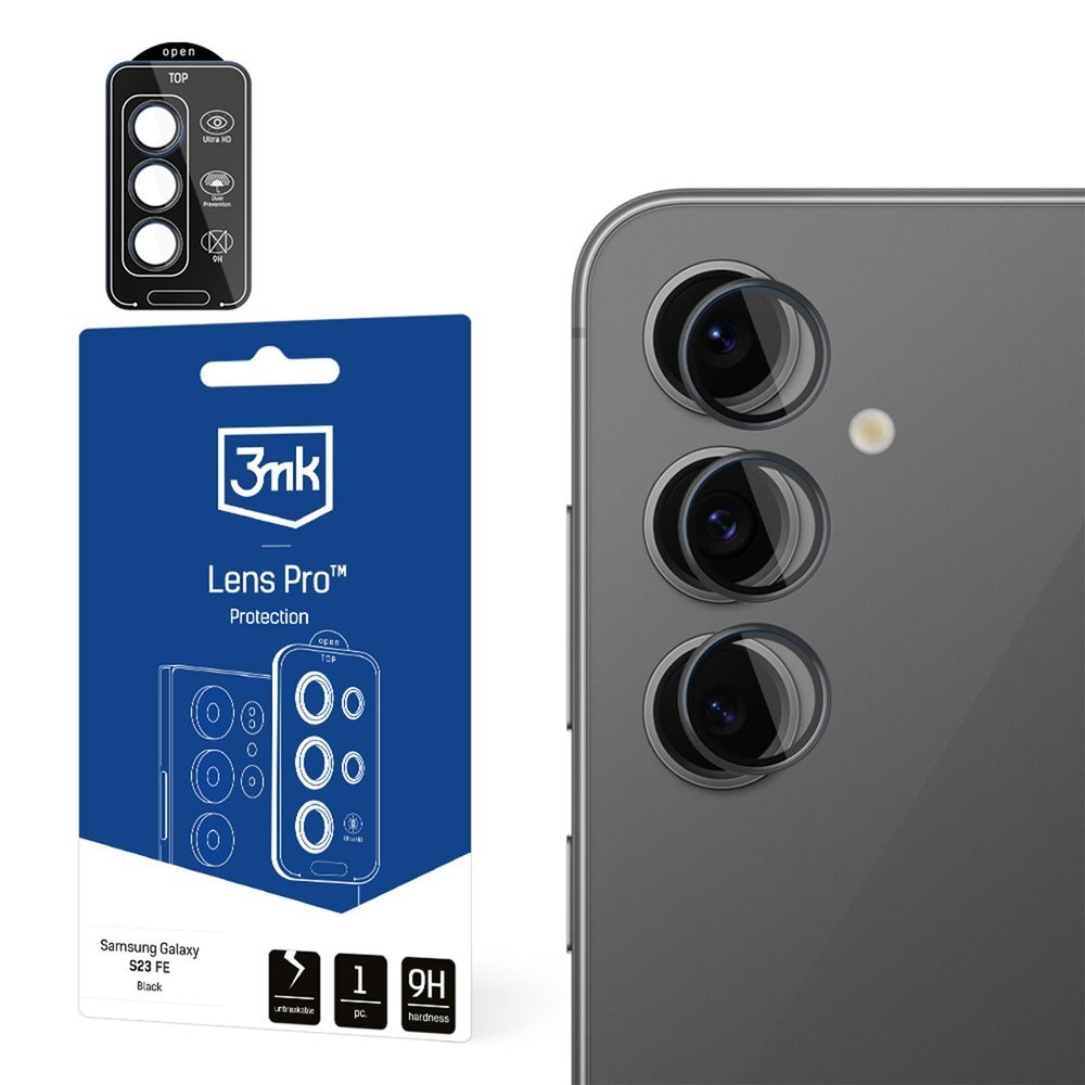 Samsung Galaxy S24 FE 3mk Lens Protection Pro grūdintas kameros stiklas – juodas Samsung Galaxy S24 FE 3mk Lens Protection Pro grūdintas kameros stiklas – juodas