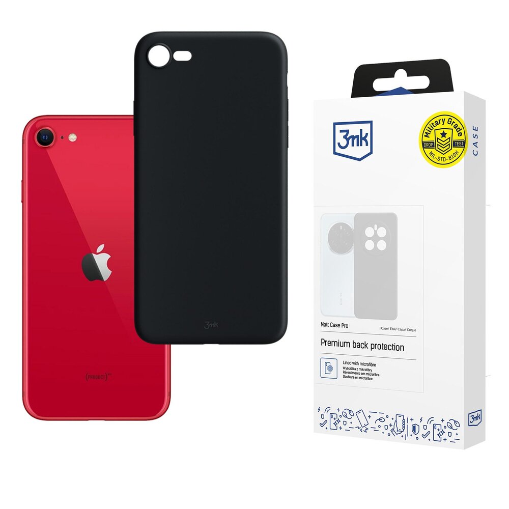 Apple iPhone SE 2022 3mk Matt Case Pro dėklas – matinė juoda Apple iPhone SE 2022 3mk Matt Case Pro dėklas – matinė juoda