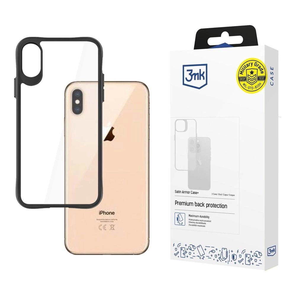 iPhone Xs Max dėklas 3mk Satin Armor Case+ – permatomas juodas
