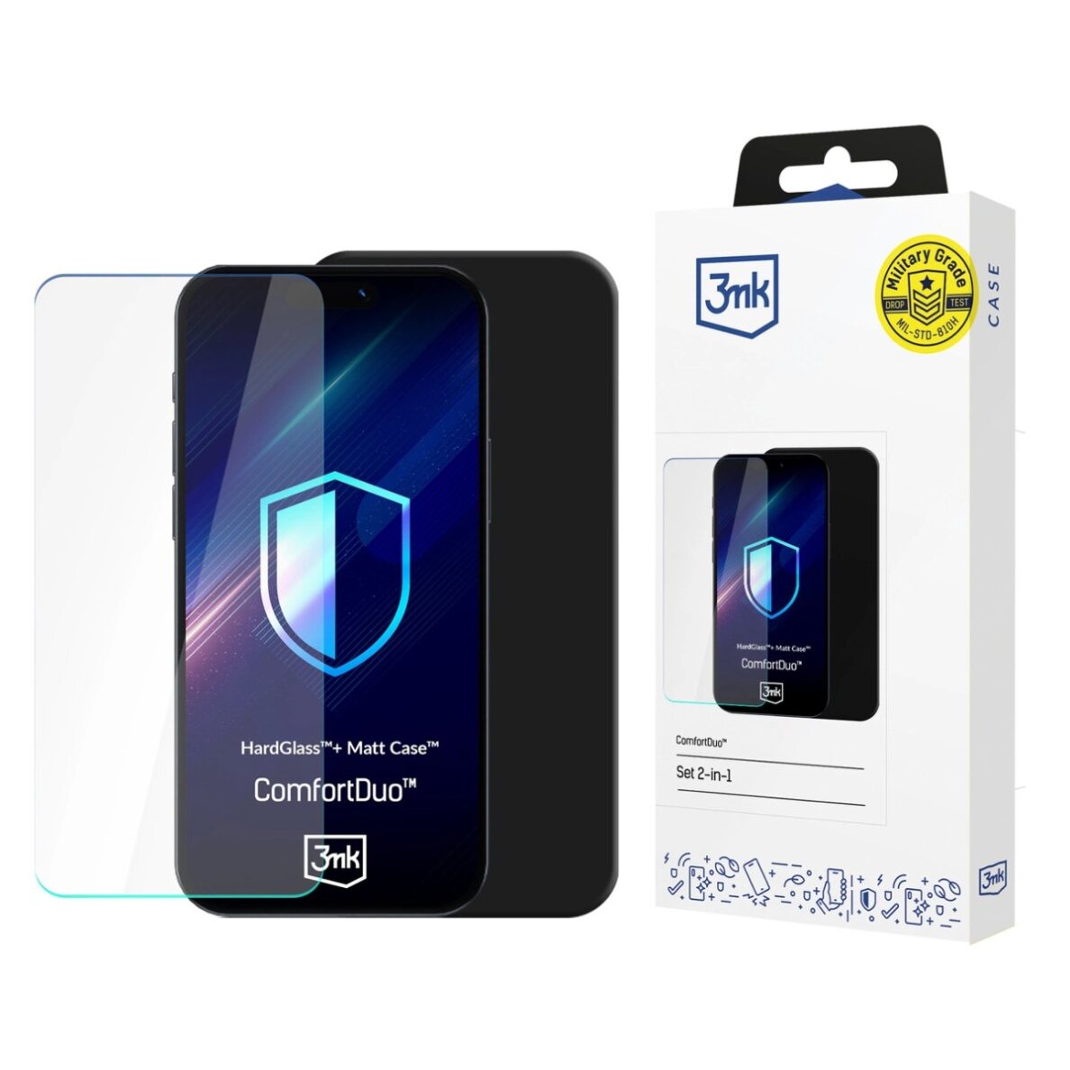 Samsung Galaxy M35 5G 3mk ComfortDuo MagCase apsauginis rinkinys dėklas + stiklas – matinės juodos