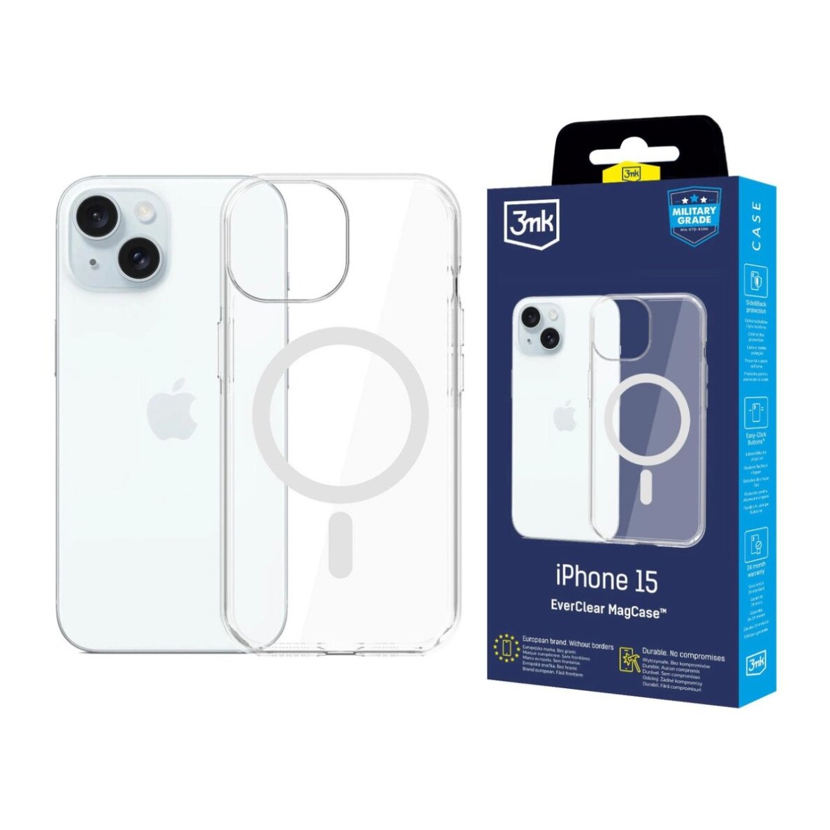 iPhone 15 dėklas 3mk EverClear MagCase – skaidrus iPhone 15 dėklas 3mk EverClear MagCase – skaidrus