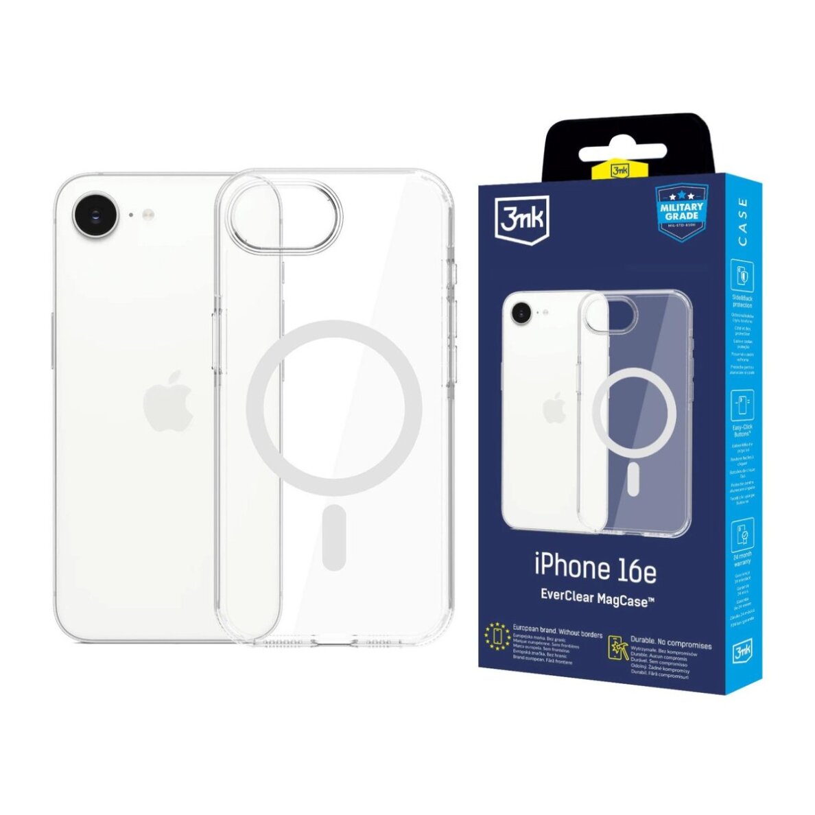 iPhone 16E dėklas 3mk EverClear MagCase – skaidrus