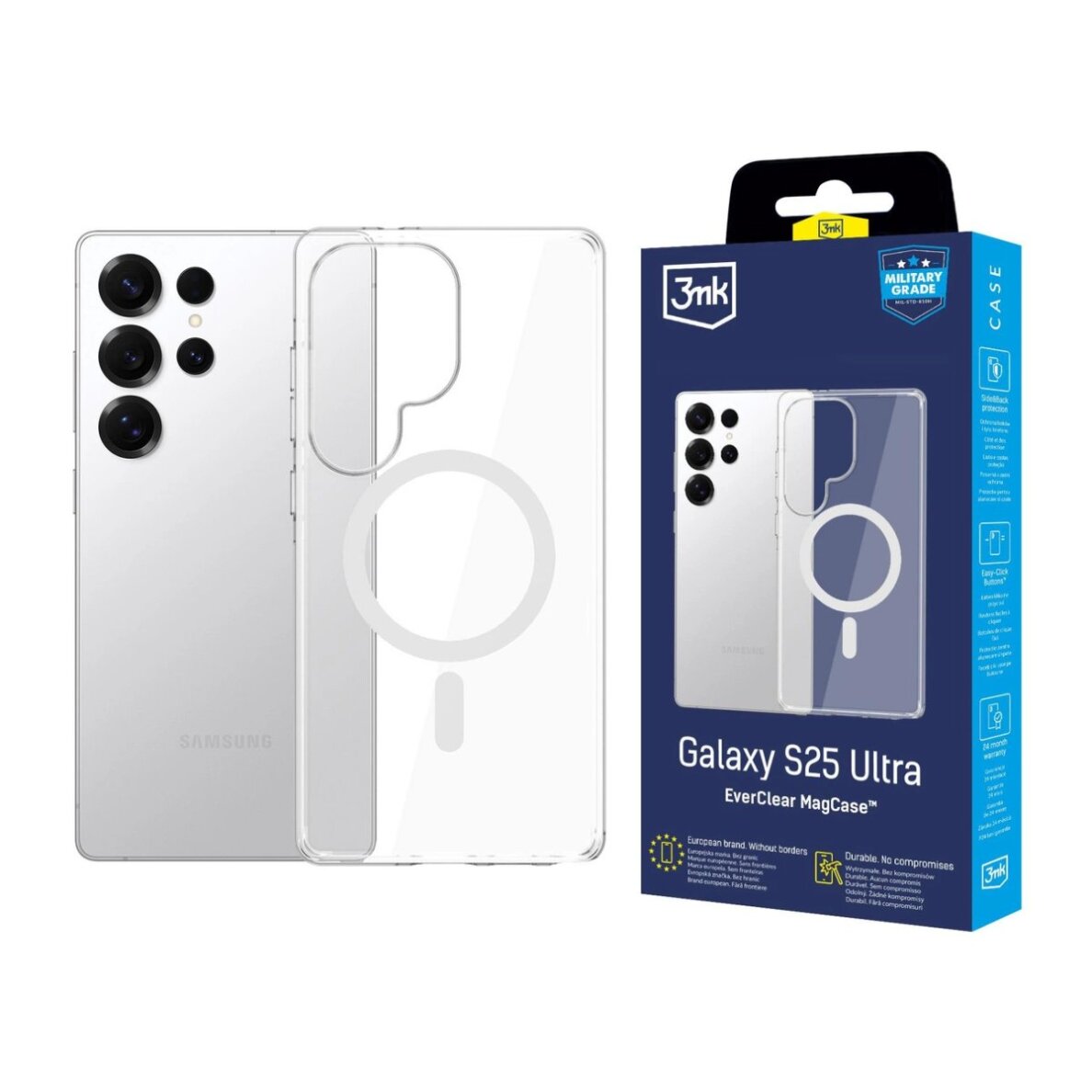 Samsung Galaxy S25 Ultra dėklas 3mk EverClear MagCase – skaidrus