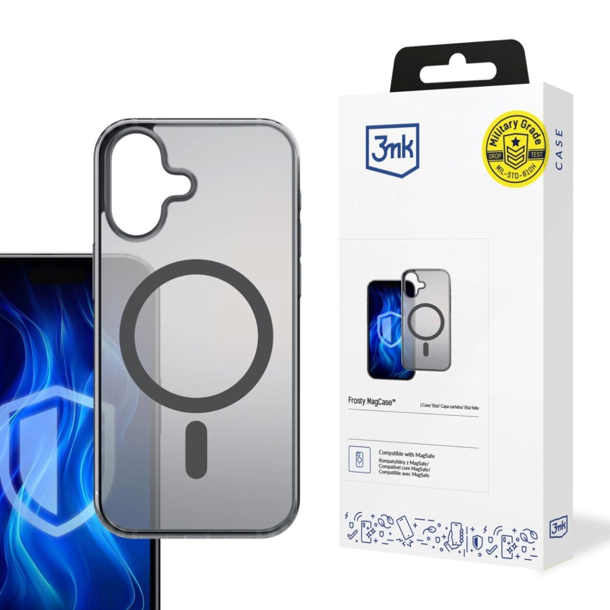 iPhone 16 Plus dėklas 3mk Frosty MagCase – juodas