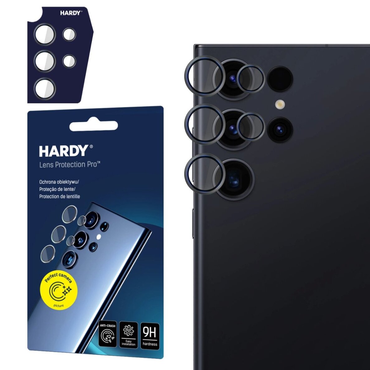 Samsung Galaxy S23 Ultra 3mk HARDY Lens Protection Pro kameros stiklas – juodas Samsung Galaxy S23 Ultra 3mk HARDY Lens Protection Pro kameros stiklas – juodas