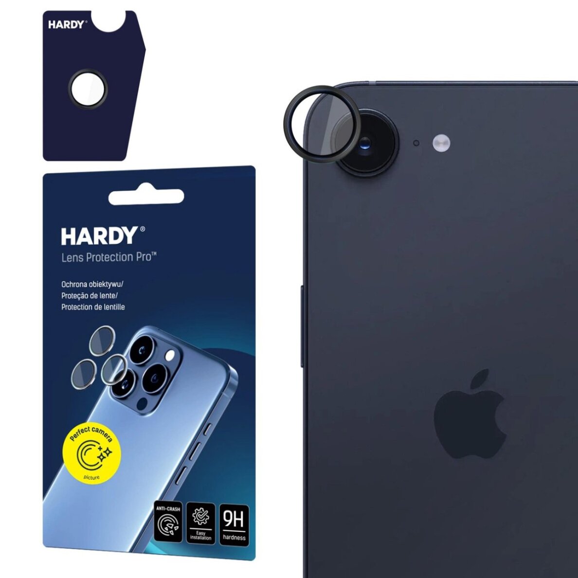 iPhone 16E 3mk HARDY Lens Protection Pro kameros stiklas – juodas