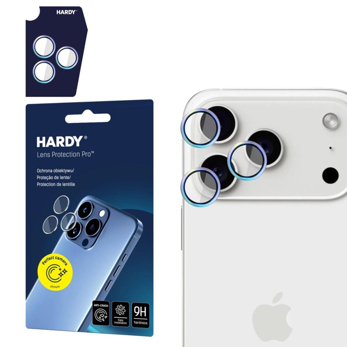 iPhone 17 Pro / 17 Pro Max 3mk HARDY Lens Protection Pro kameros stiklas – įvairiaspalvis