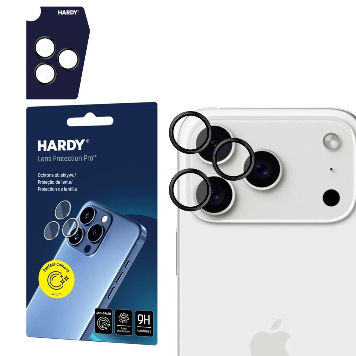 iPhone 17 Pro / 17 Pro Max 3mk HARDY Lens Protection Pro kameros stiklas – juodas