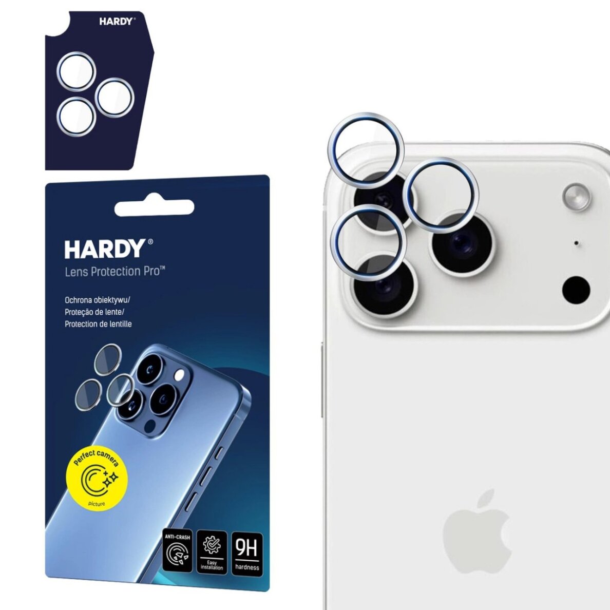 iPhone 17 Pro / 17 Pro Max 3mk HARDY Lens Protection Pro kameros stiklas – sidabrinis