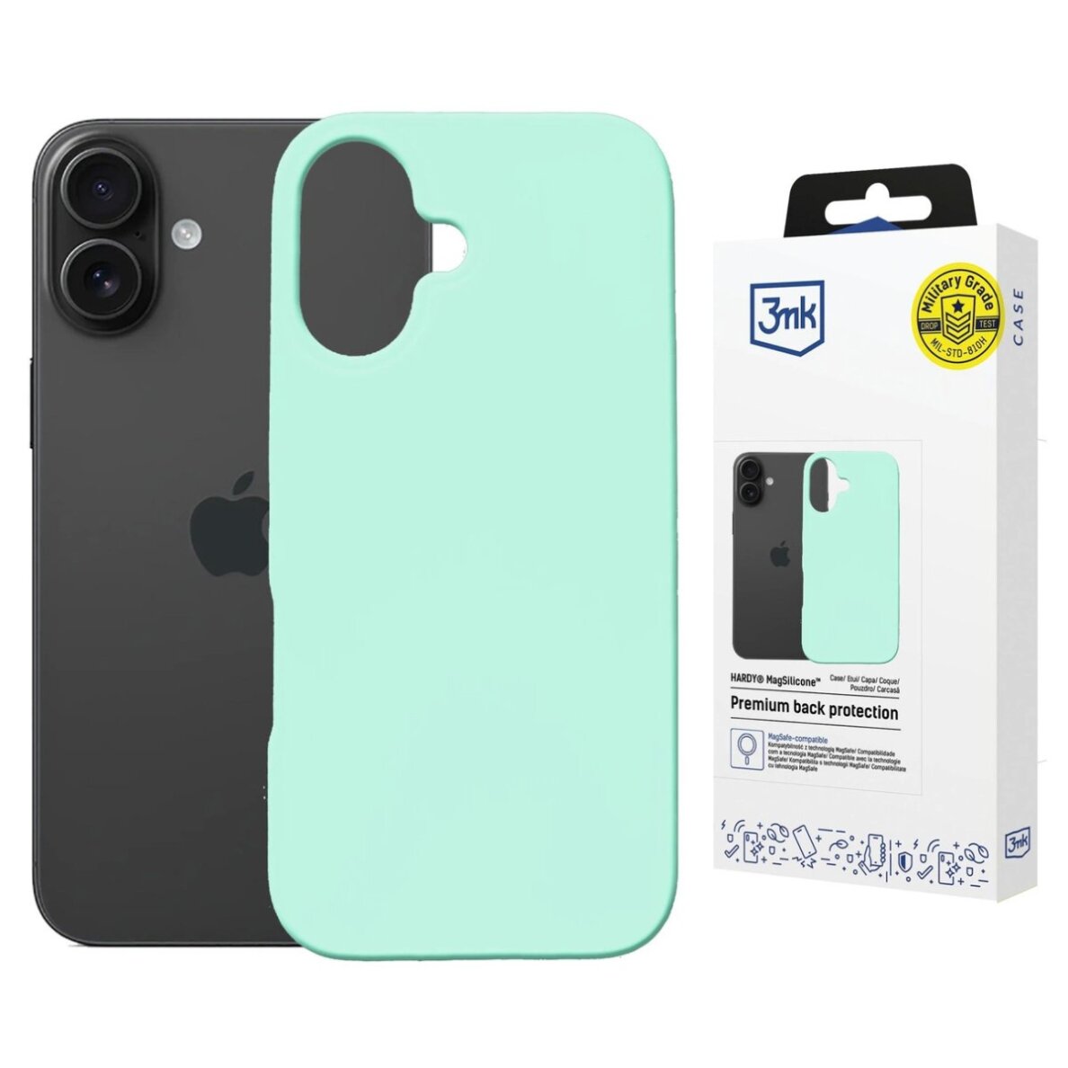 iPhone 16 Plus dėklas 3mk Hardy MagSilicone – mėtinės spalvos