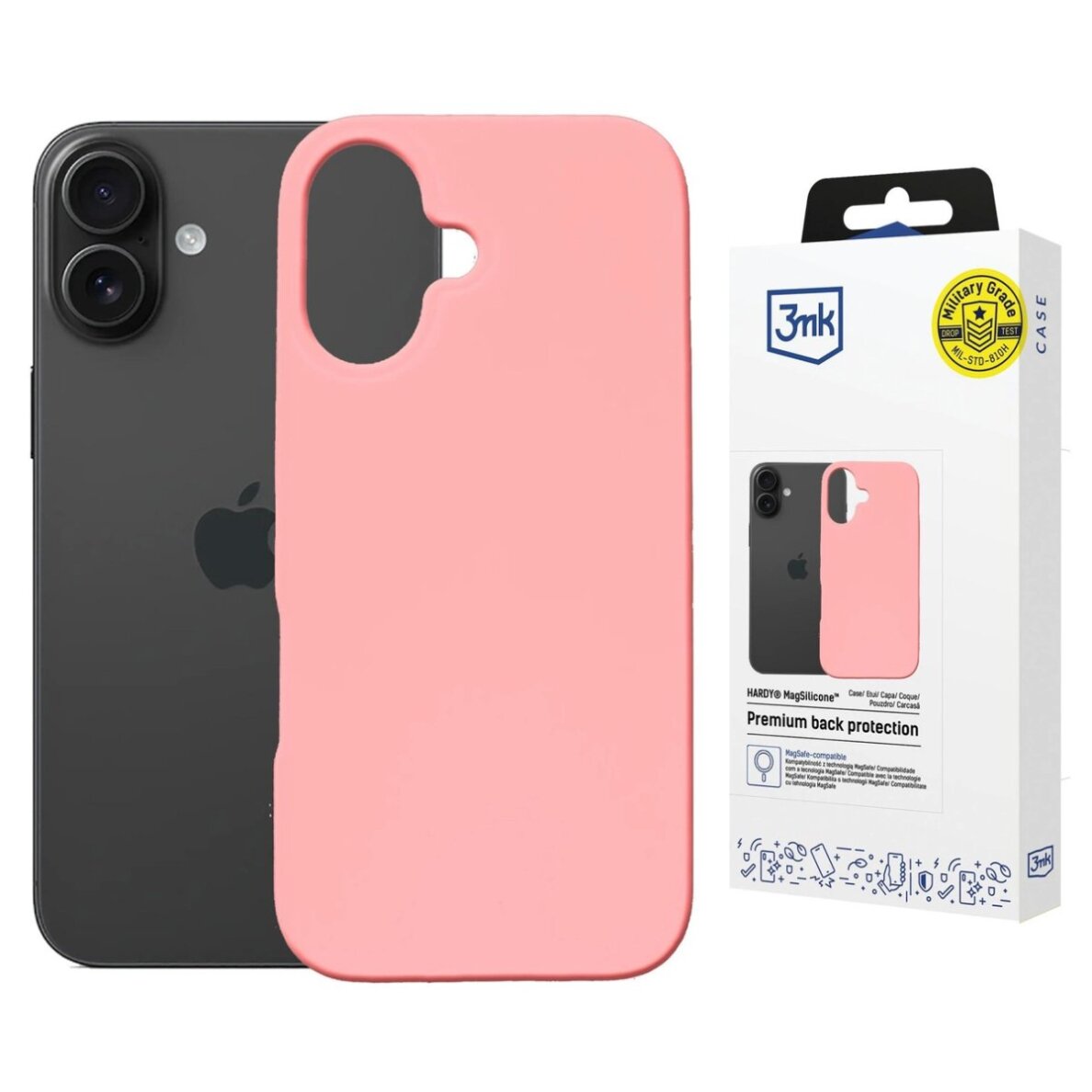 iPhone 16 Plus dėklas 3mk Hardy MagSilicone – rožinis