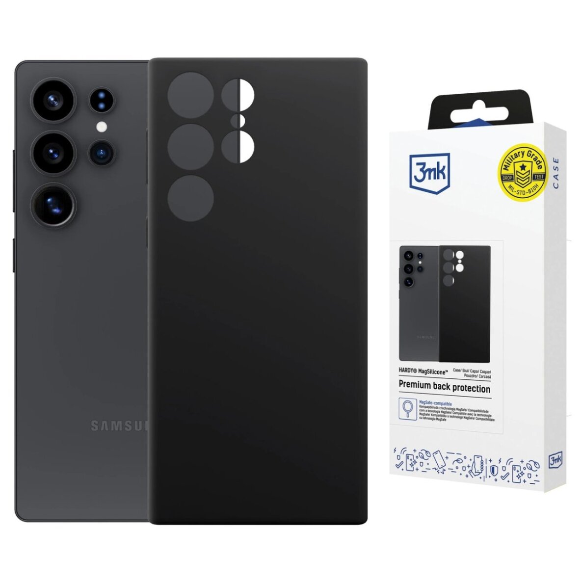 Samsung Galaxy S23 Ultra dėklas 3mk Hardy MagSilicone – juodas Samsung Galaxy S23 Ultra dėklas 3mk Hardy MagSilicone – juodas