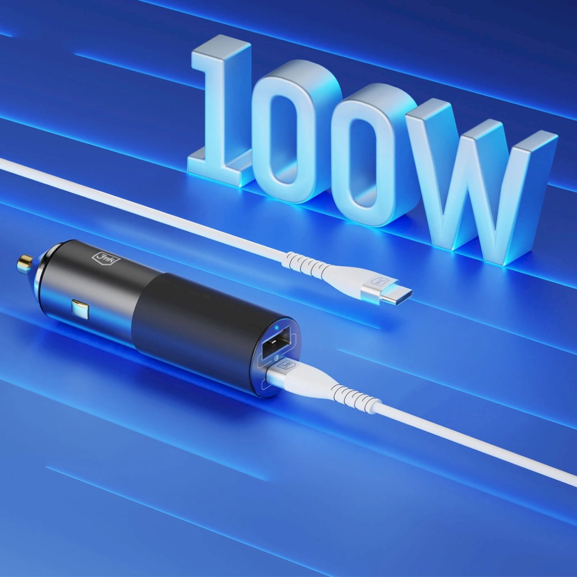 3mk Hyper Car Įkroviklis USB-C USB-A 100W - silver 1 3mk Hyper Car Įkroviklis USB-C USB-A 100W - silver 1