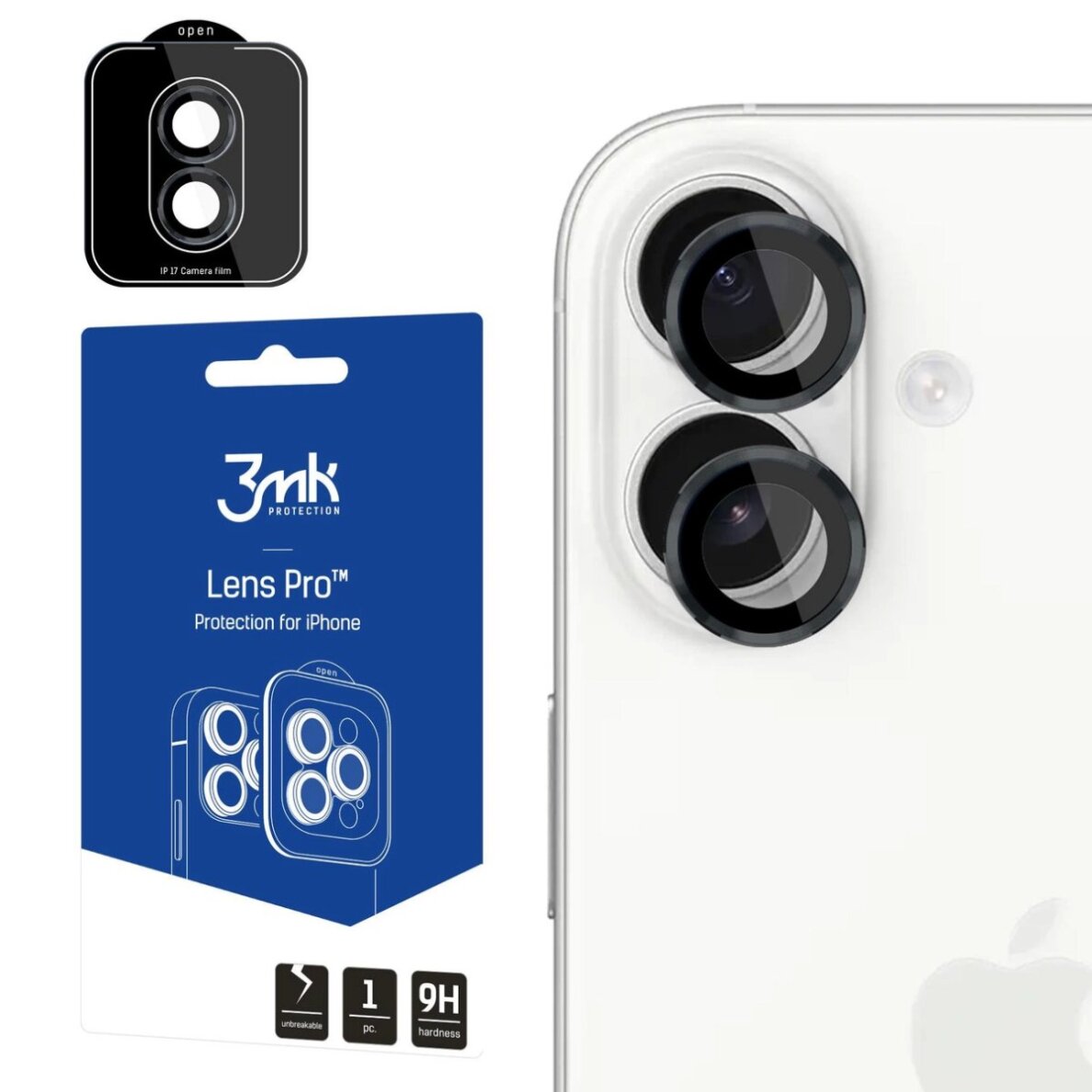 iPhone 17 3mk Lens Protection Pro kameros apsauginis stiklas – juodas